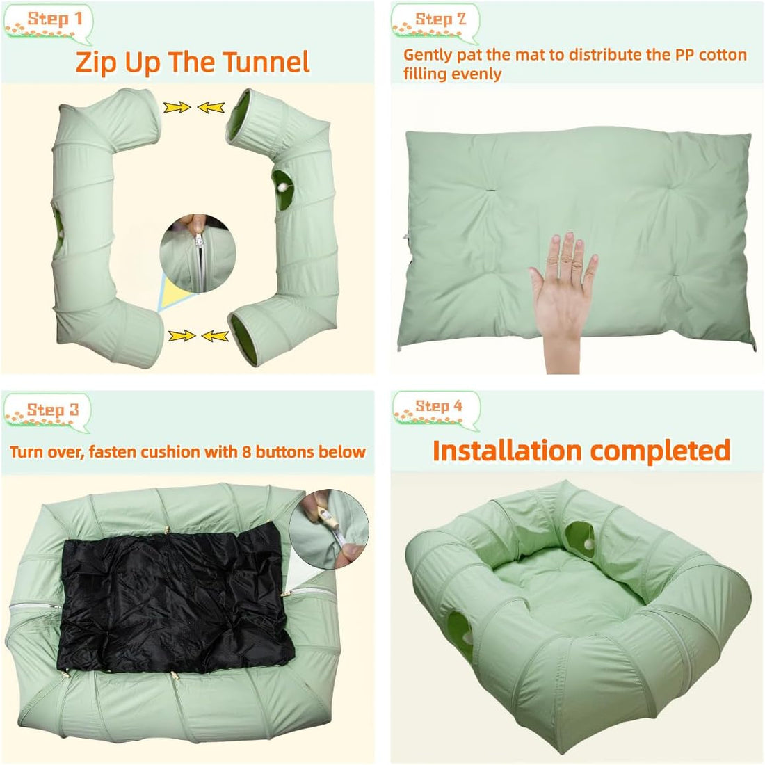 XxingSheep 4 Ways Shuttled XL Cat Tunnel Bed for Indoor Cats Peekaboo