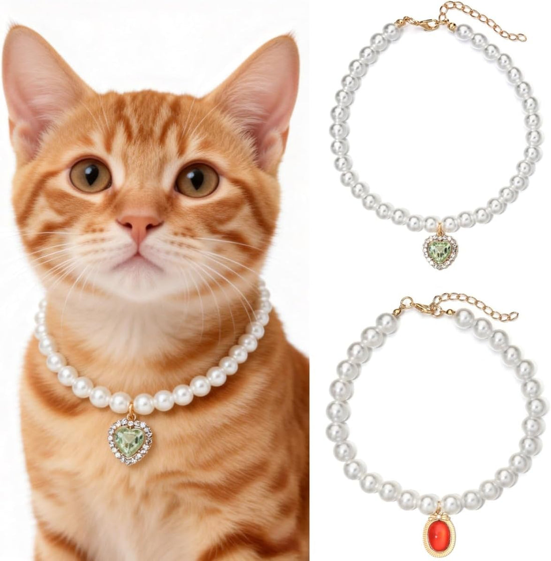 Cat Dog Sparkle Jewelry Pearl Collar Puppy Kitten Rhinestone Pendant