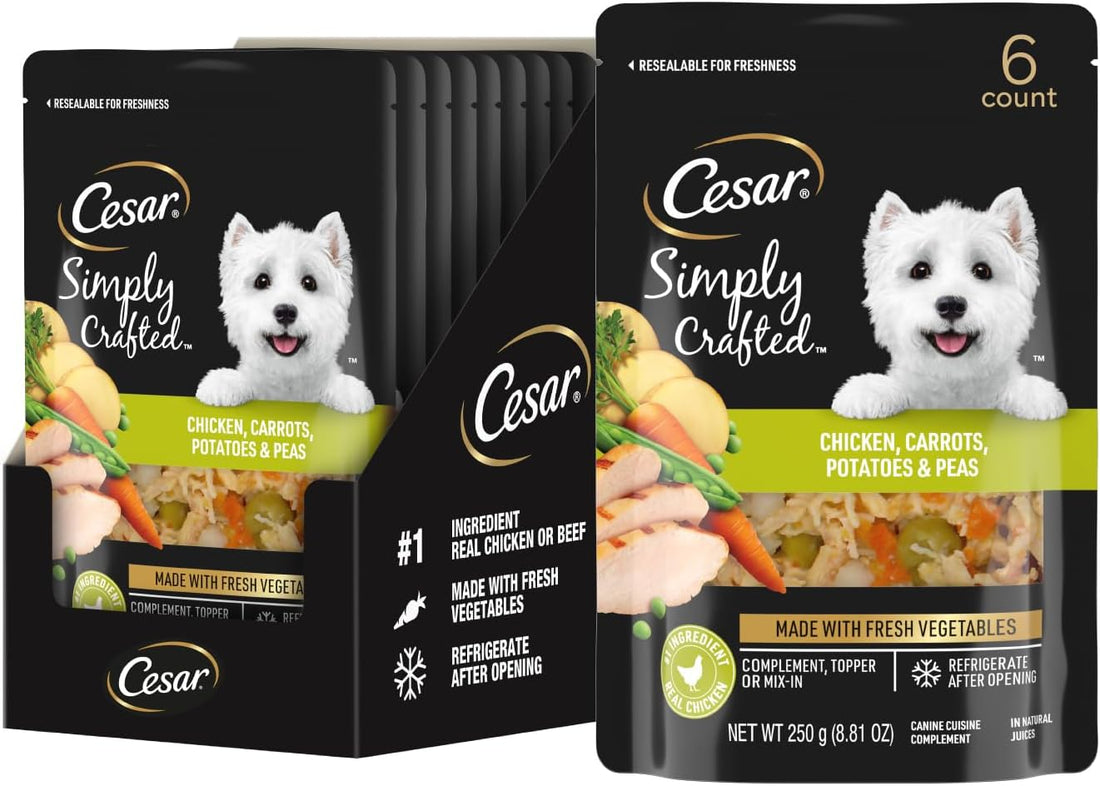 Cesar Simply Crafted Wet Dog Food Topper, Beef, 8.82 oz, 6 Count