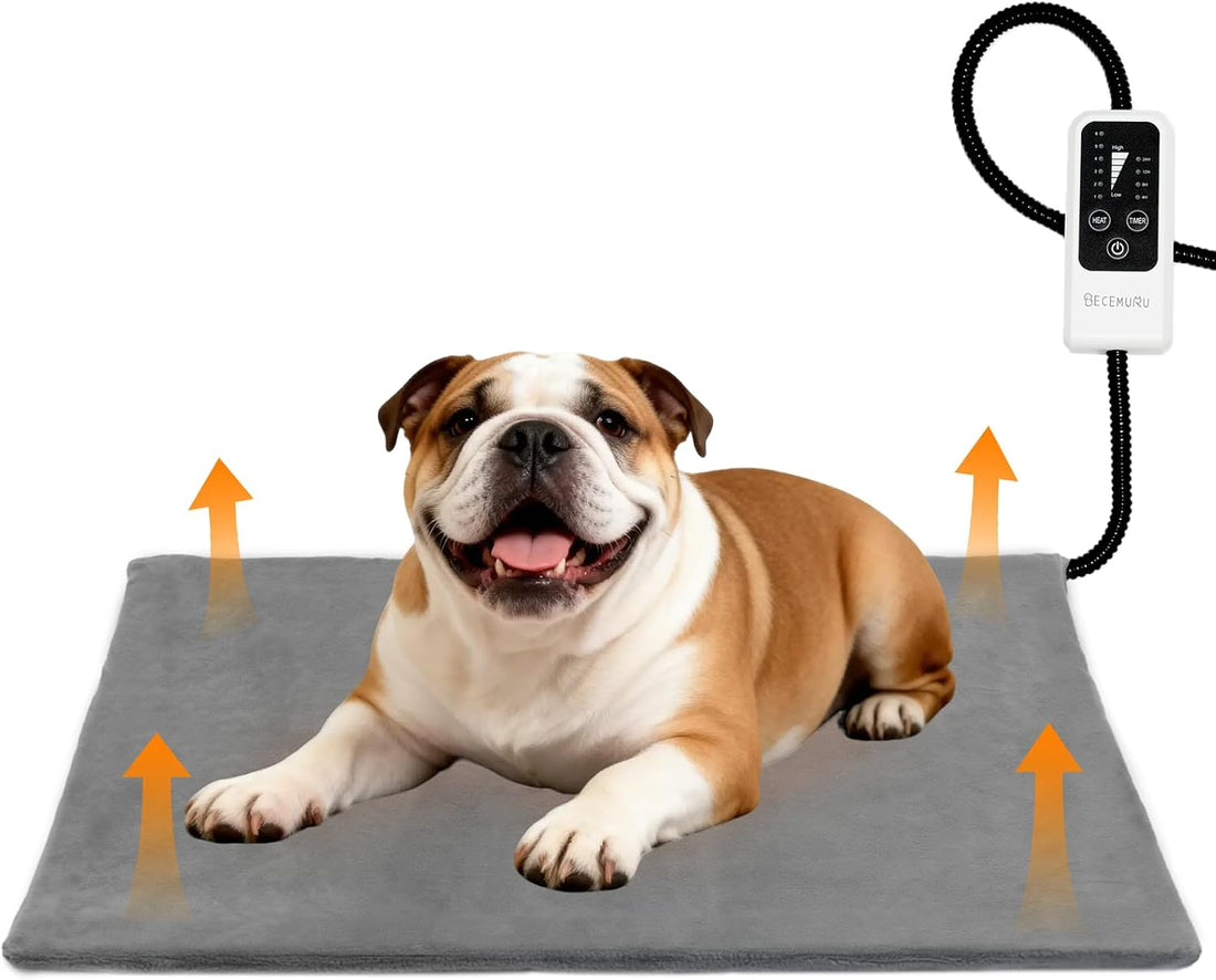 BECEMURU Pet Heating Pad for Large Dogs, Electric Heated Dog Bed, Gray
