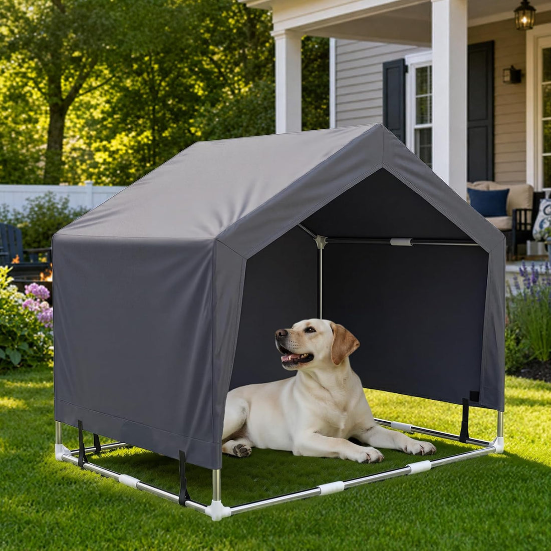 Outdoor Dog House Tent, Stainless Steel Frame Dog Shade Shelter