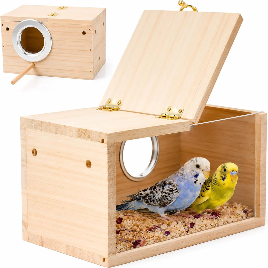 Parakeet Nesting Box,Wooden Parrot Nest Breeding Box with Perch(S)