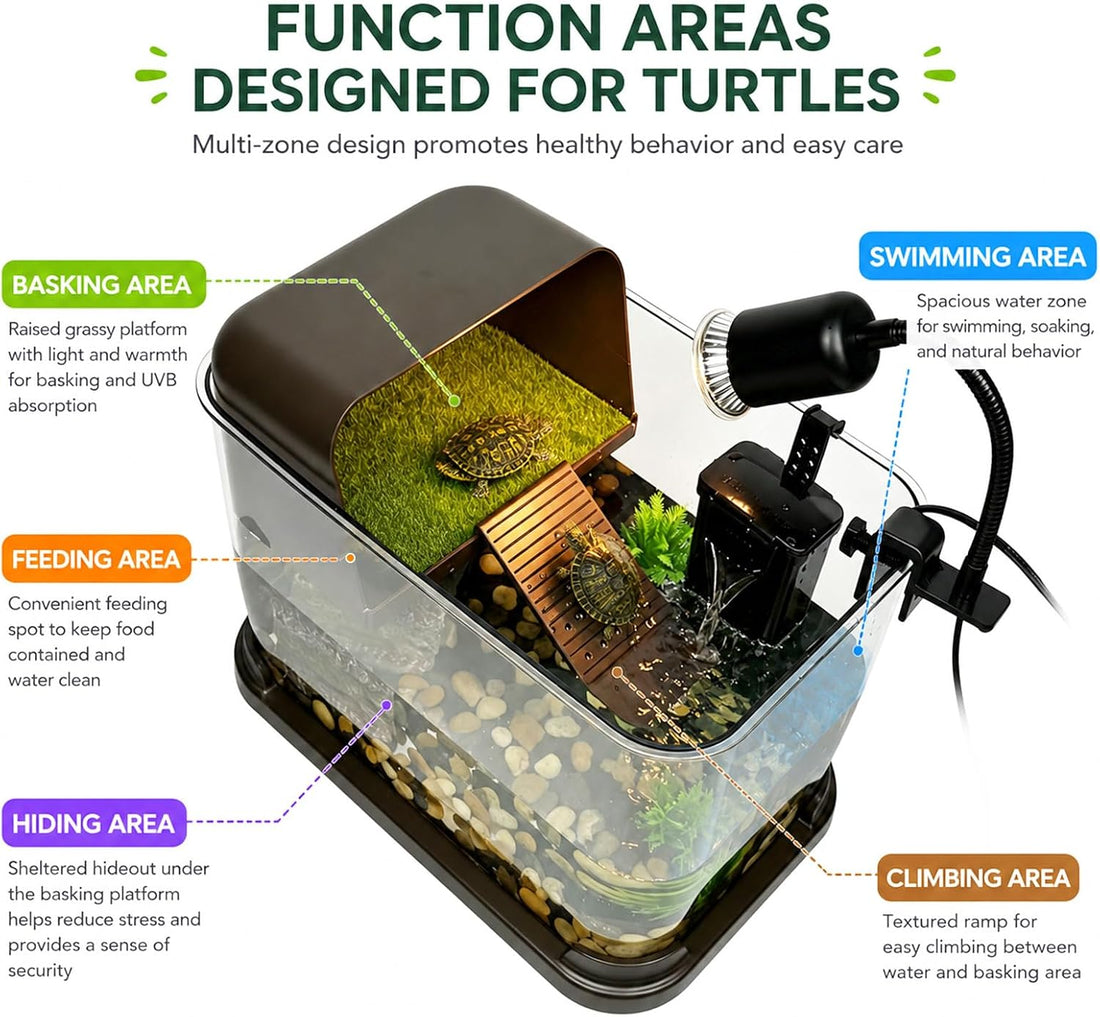 Turtle Tank Starter Kit, All-in-One PC Aquarium with Filter