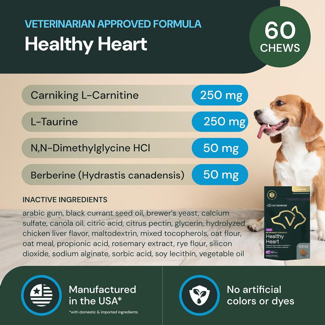 VetriScience Veterinary Strength Healthy Heart Chews, Chicken
