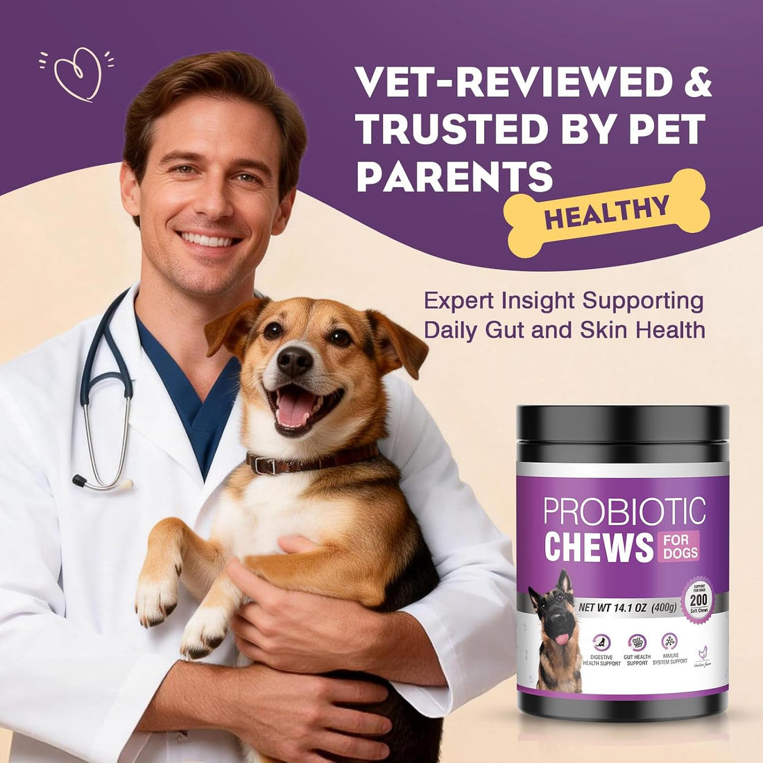 TTLXRL Probiotics for Dogs 200pcs Dog Probiotics for Digestive Health