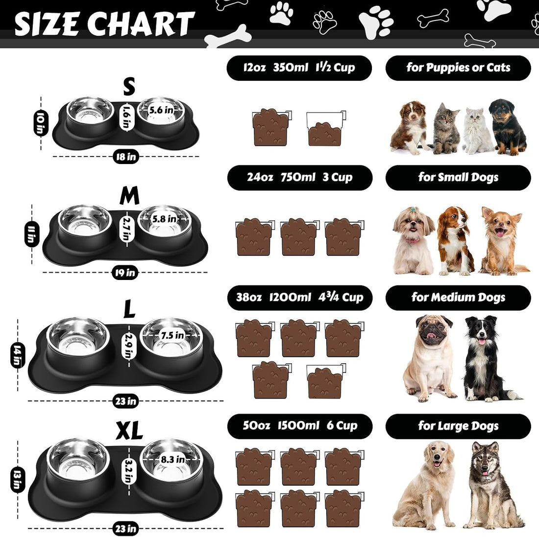 AsFrost Dog Food Bowls Stainless Steel & Water Dish with No-Spill
