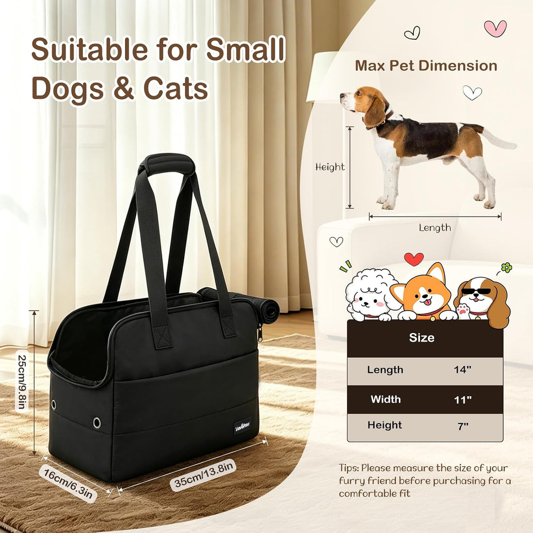 VavoPaw Dog Purse Carrier for Small Dogs,Puppy Travel Tote Bag Up