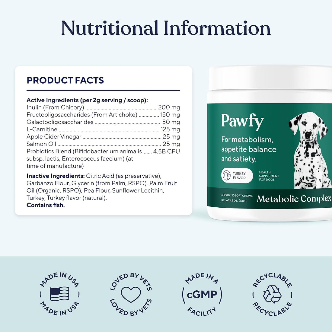Pawfy Metabolic Complex | Dog Weight & Appetite Control | 30 Chews