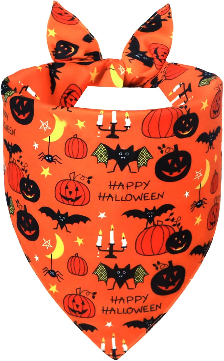 Halloween Dog Bandana for Large Dogs, Reversible Orange Scarf