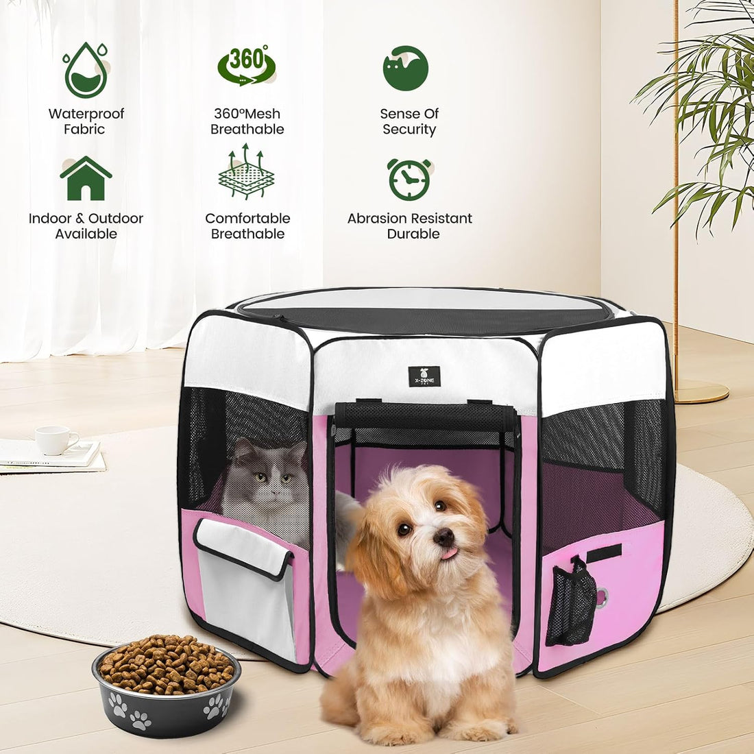 X-ZONE PET Foldable Dog Playpen, Portable Pet Play Pen for Puppy Cat