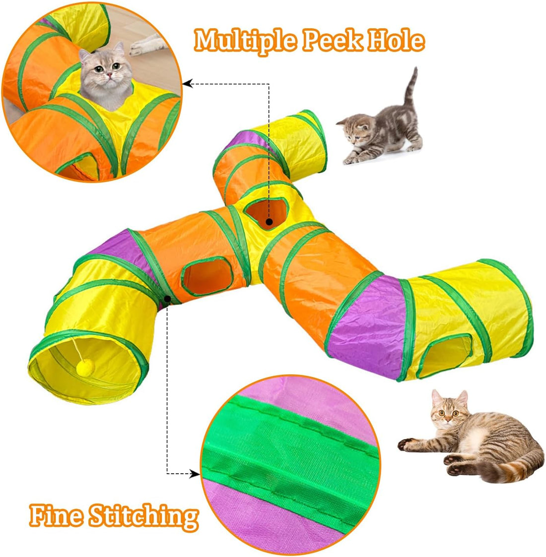 3-Way Cat Tunnels for Indoor Cats with Peek Hole