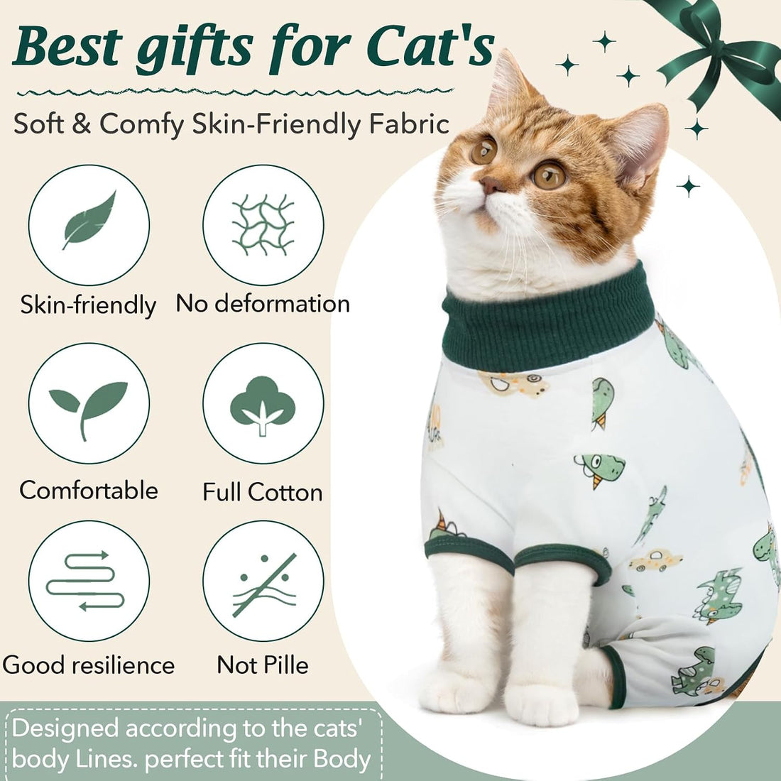DENTRUN Cat Surgery Recovery Suit Female Male