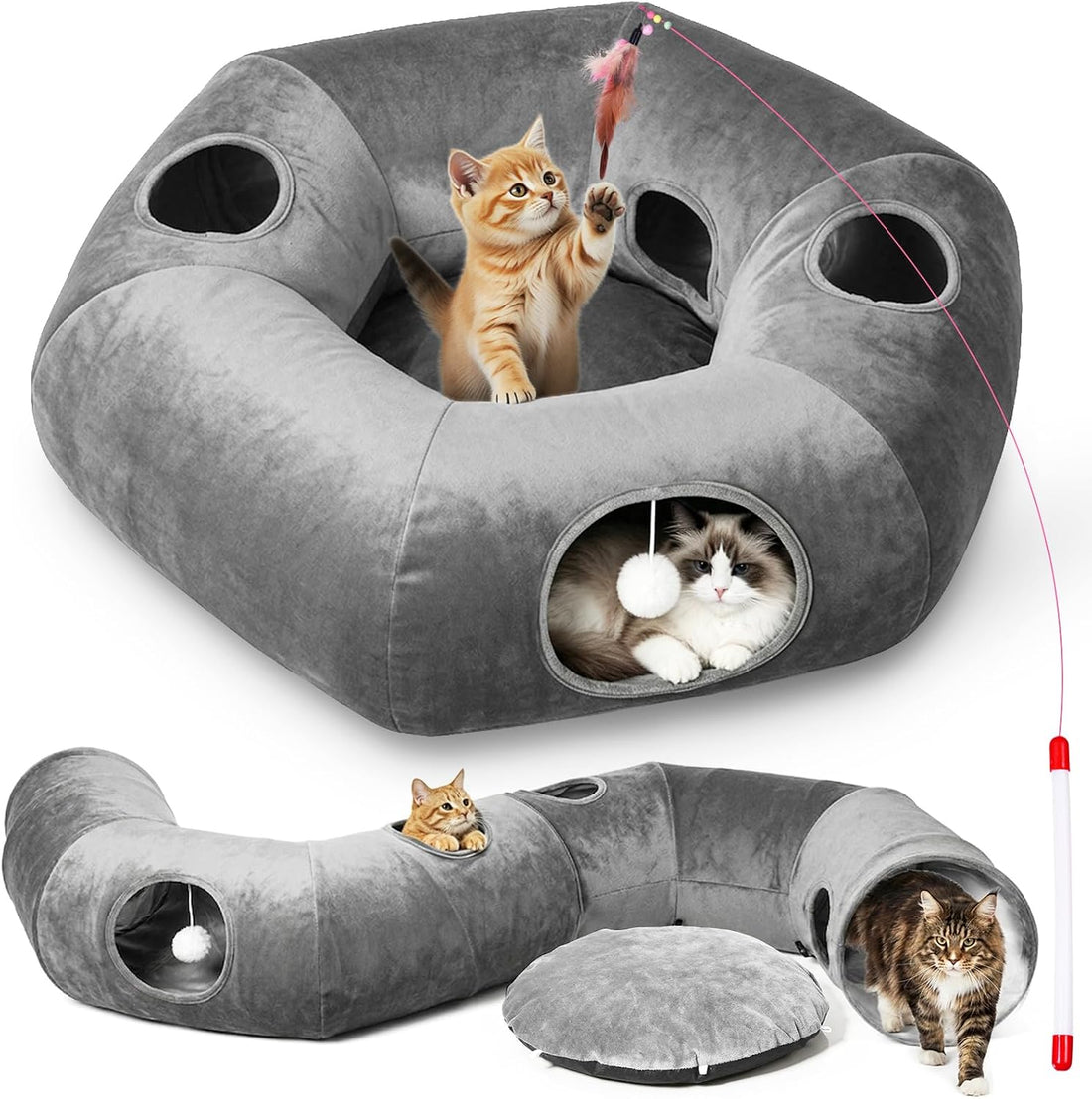 Cat Tunnel, 11.5" Large Cat Tunnel Bed for Indoor Cats