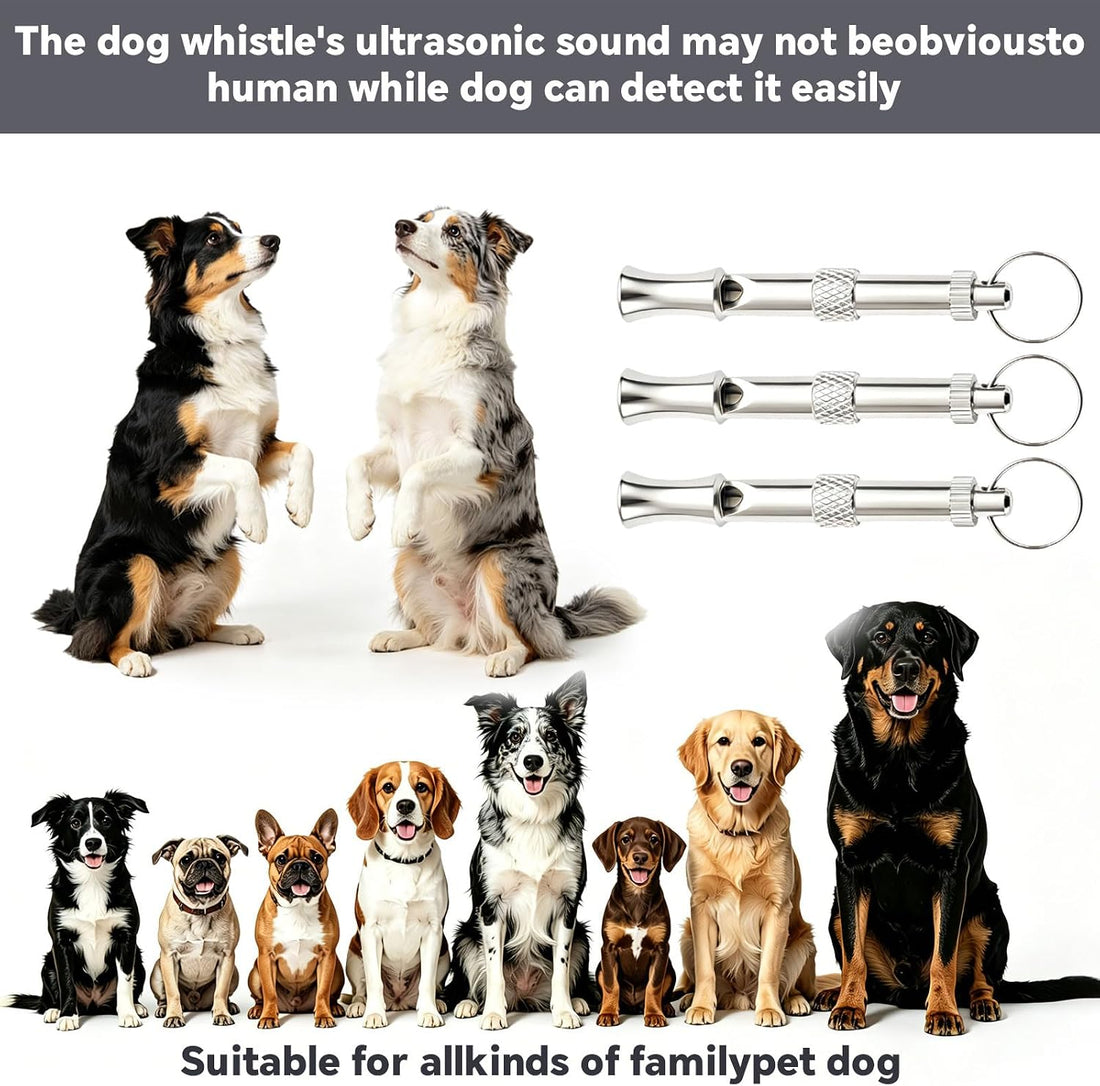 3 Pack Silent Dog Whistles, Adjustable Dog Training Whistle, Silver