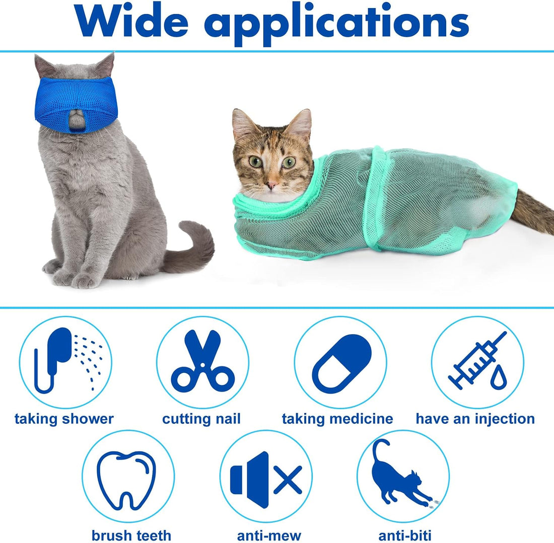 Kritkin 9 Pcs Cat Bathing Bag Set Cat Shower Bag Anti Bite