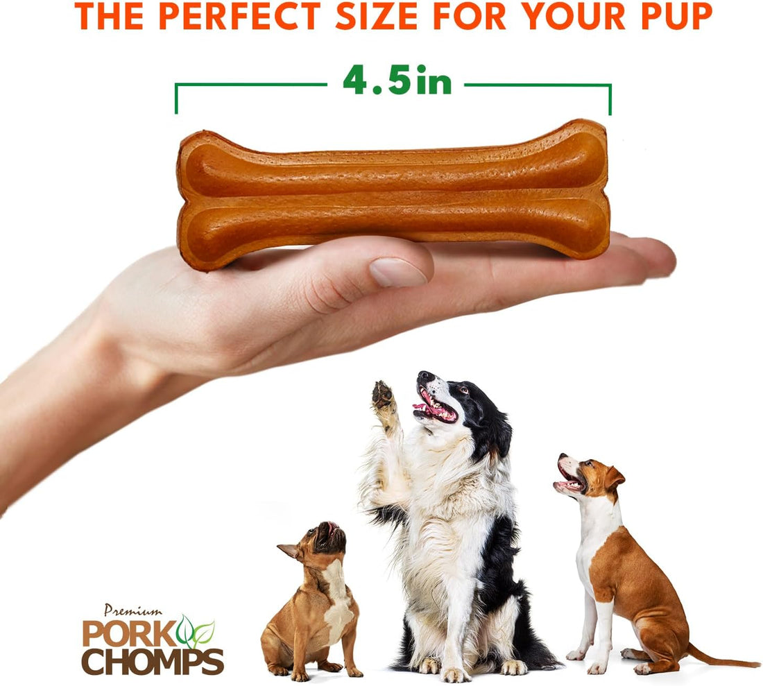 Pork Chomps Roasted Pressed Pork Skin Dog Chews, 4.5-inch Bone