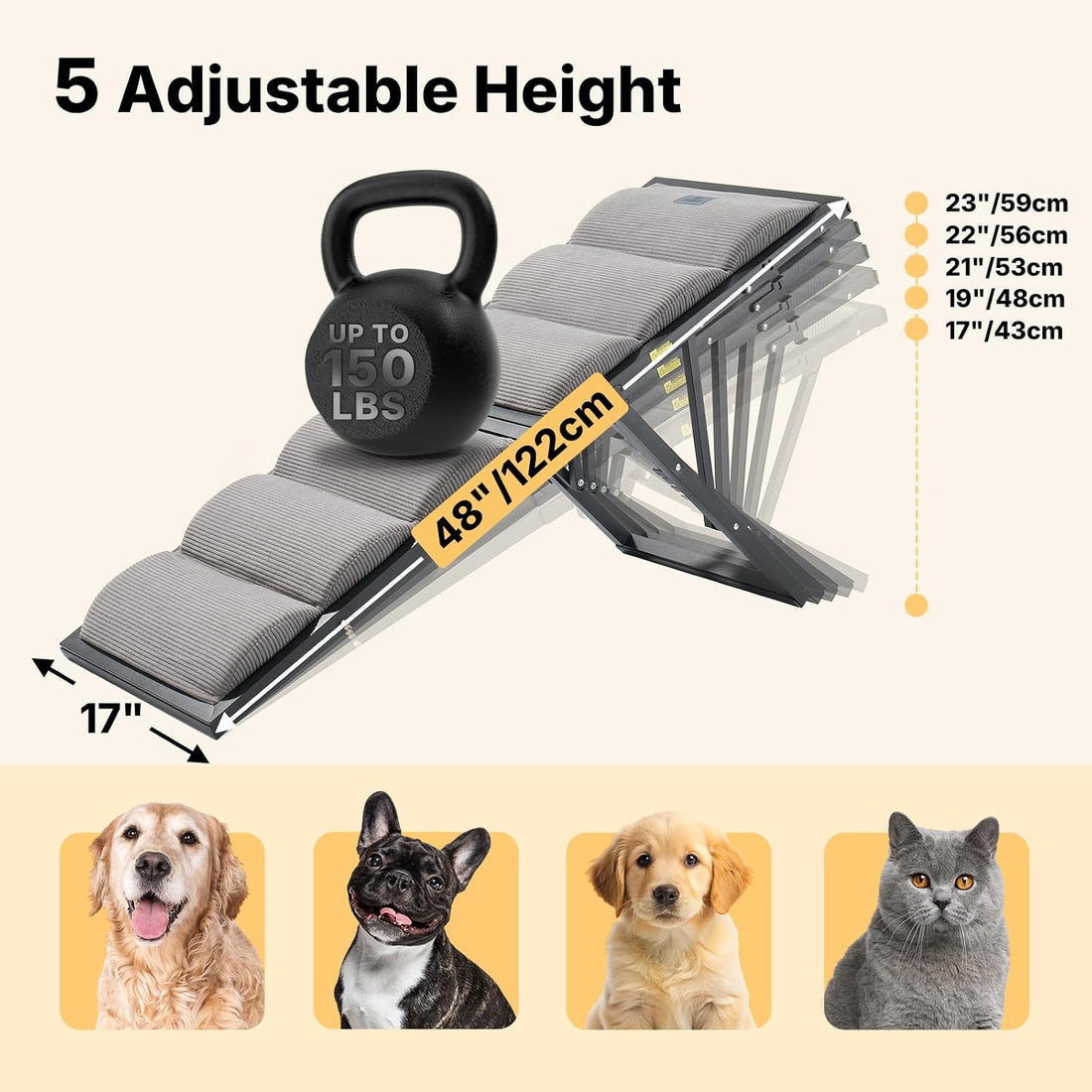 Veehoo Foldable Dog Ramp for Bed Couch Large Dogs