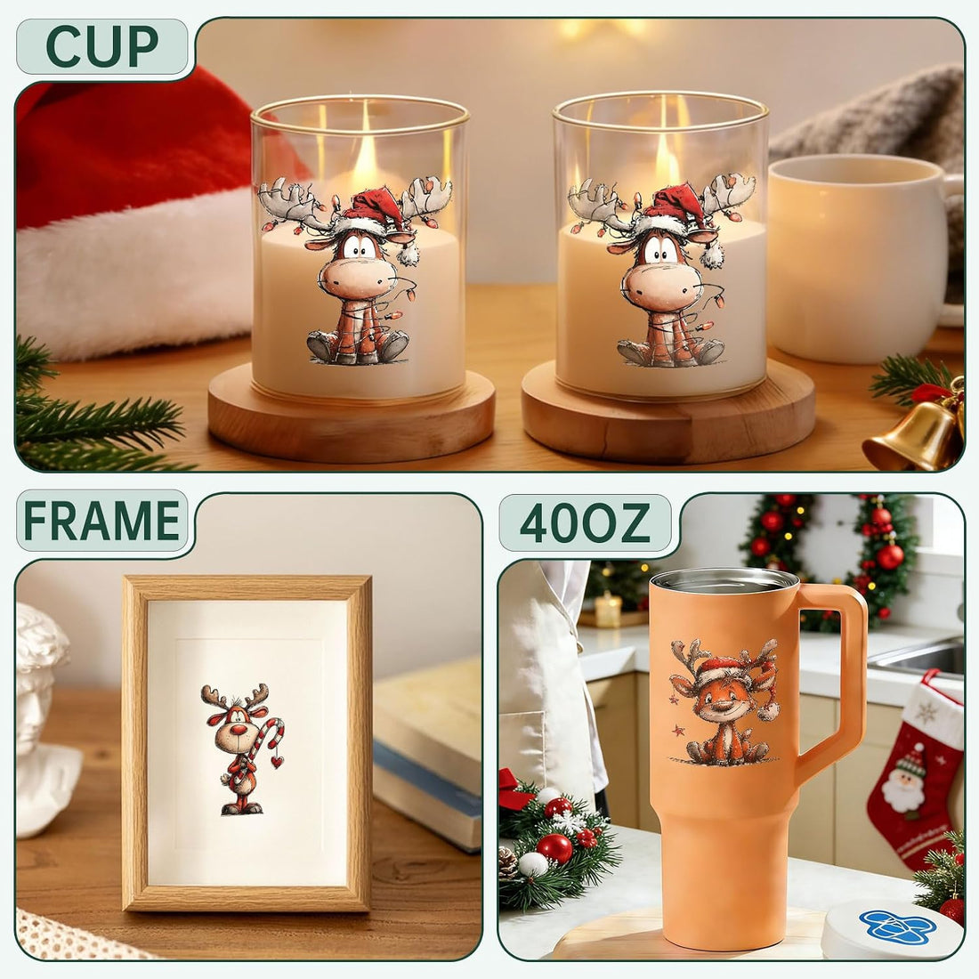 24PCS Christmas Reindeer UV DTF Cup Wrap