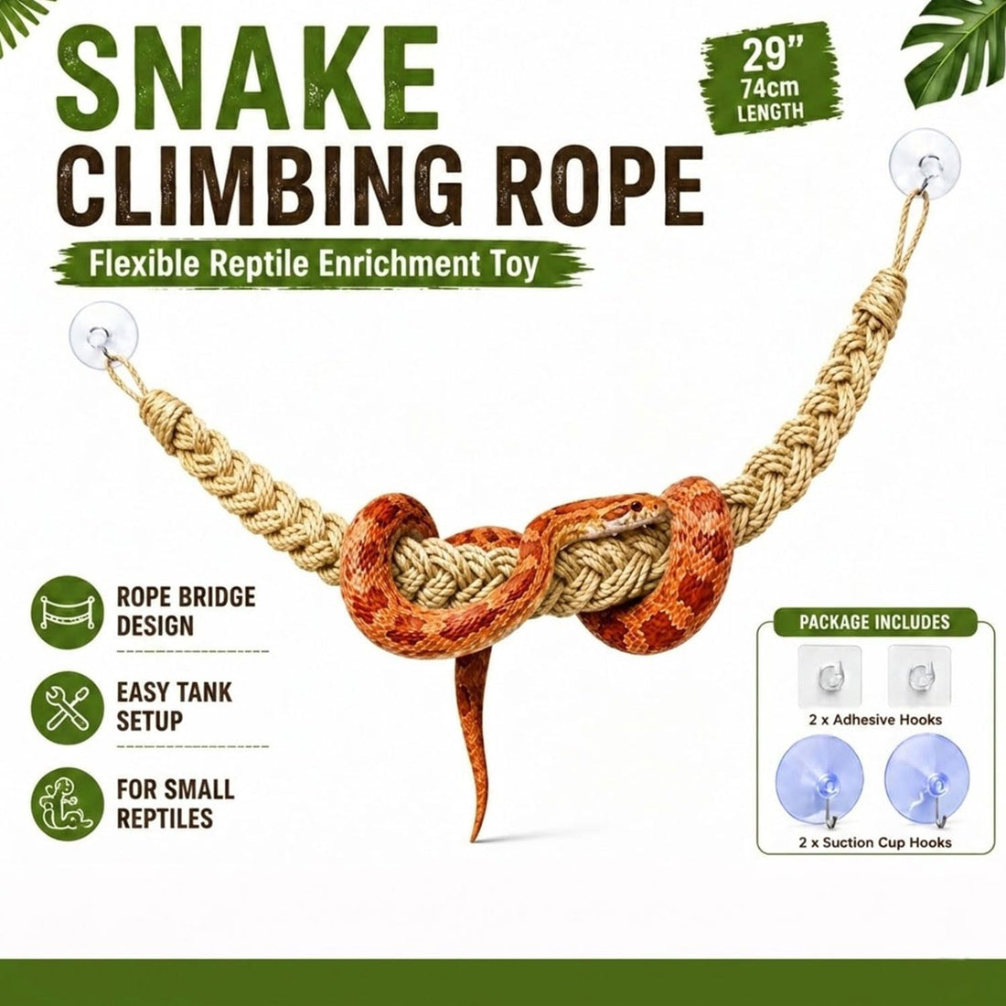 Ball Python Tank Accessories Snake Climbing Rope with Suction Cups