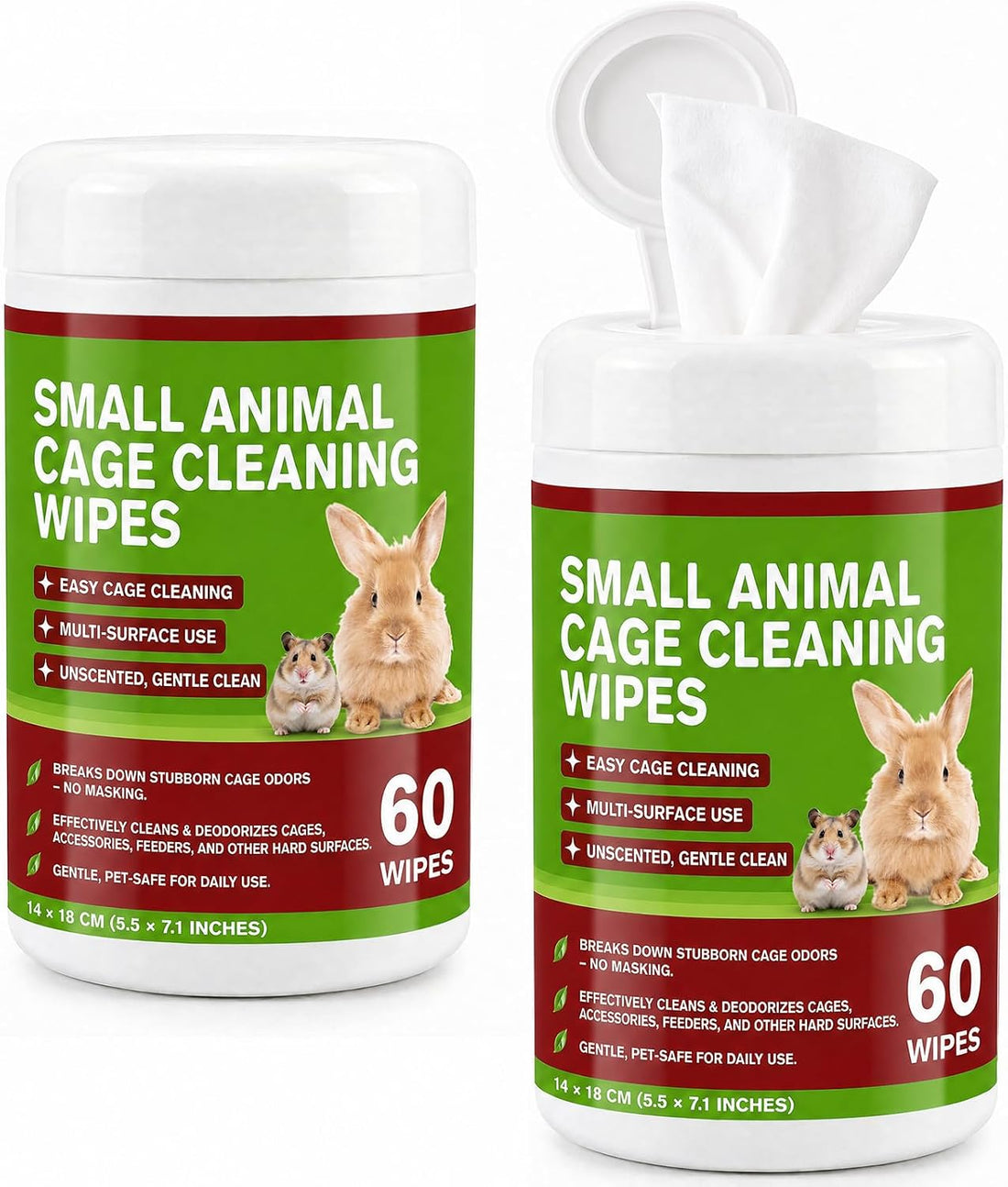 Small Animal Cage Cleaning Wipes, Unscented, 2 Pack 120 Wipes