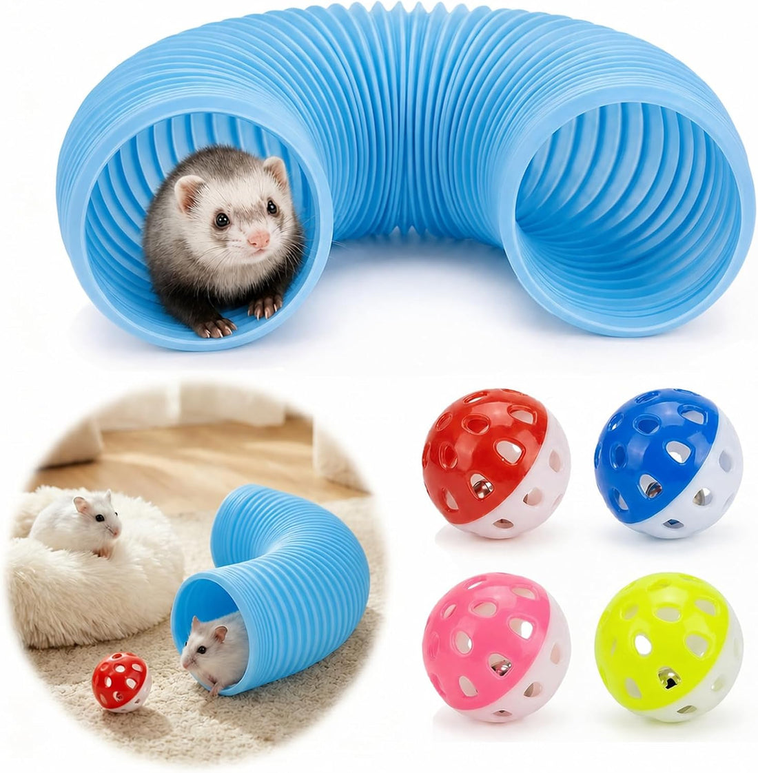 1 Pack Ferret Tubes & Tunnels with 4 Bell Balls, 3.9 in Wide