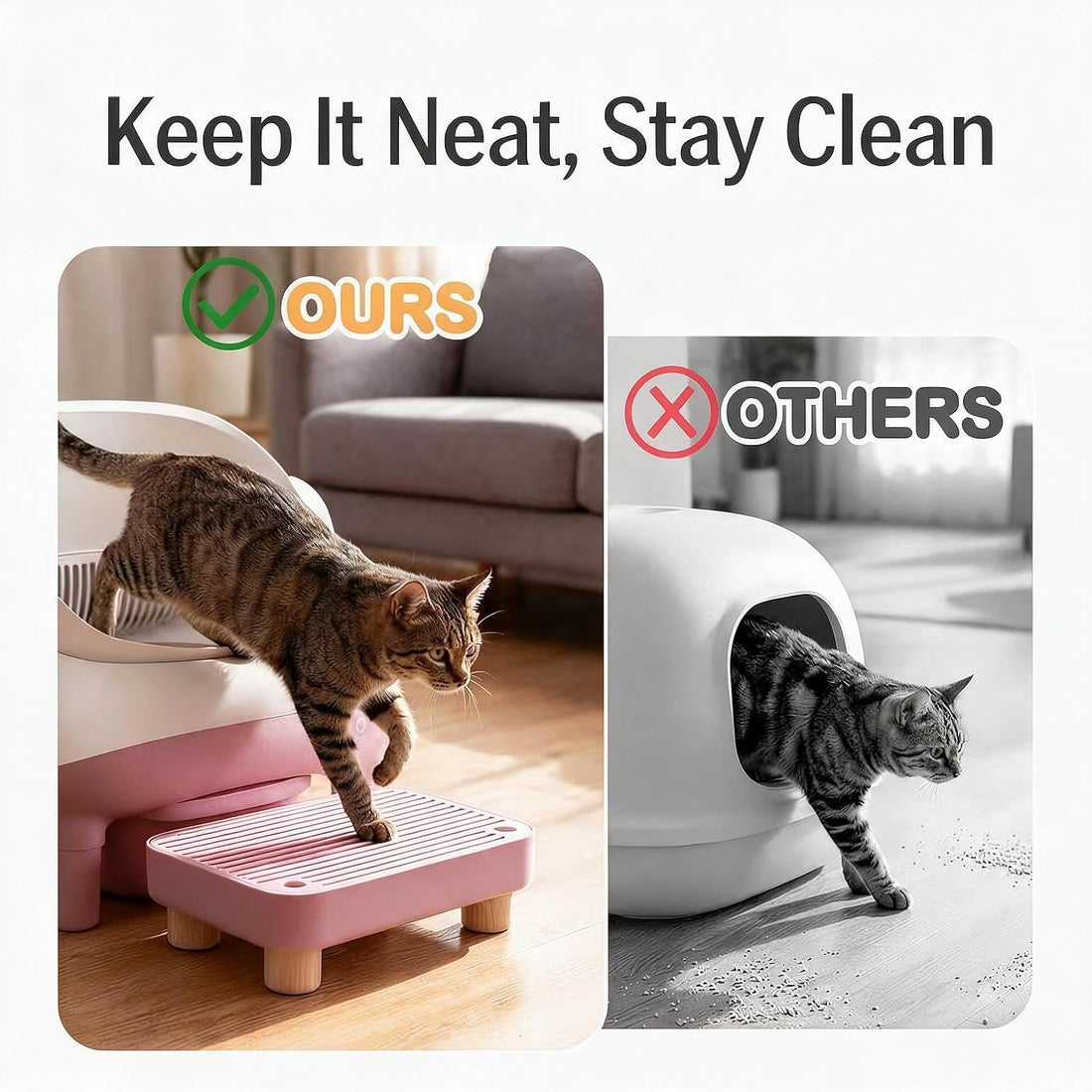 Litter Box Step Ramp Catcher with Wooden Base