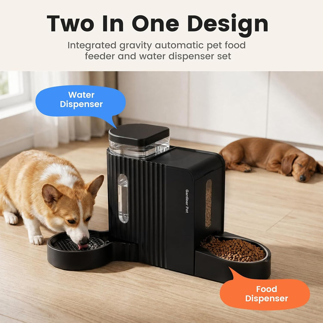Dog Water & Food Dispenser Set, Gravity Automatic Pet Feeder, 4L x 2