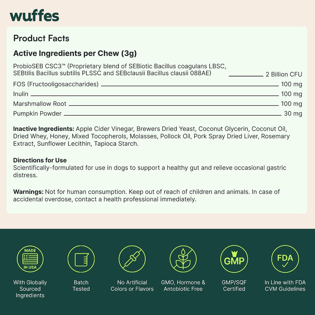 Wuffes Daily Probiotic for Dogs - Supports Digestive Health