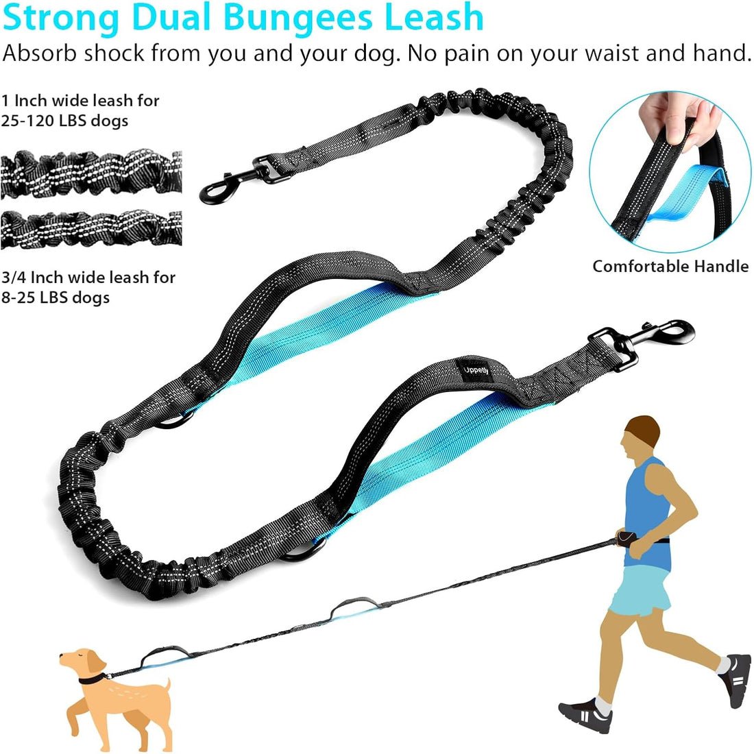 Uppetly Hands Free Dog Running Leash with Zipper Pouch, Dual Handle