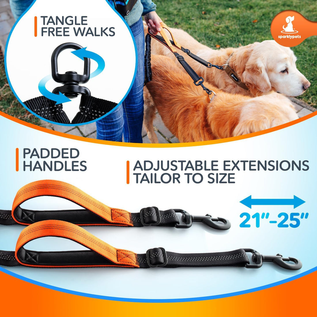 SparklyPets Hands-Free Bungee Dog Leash