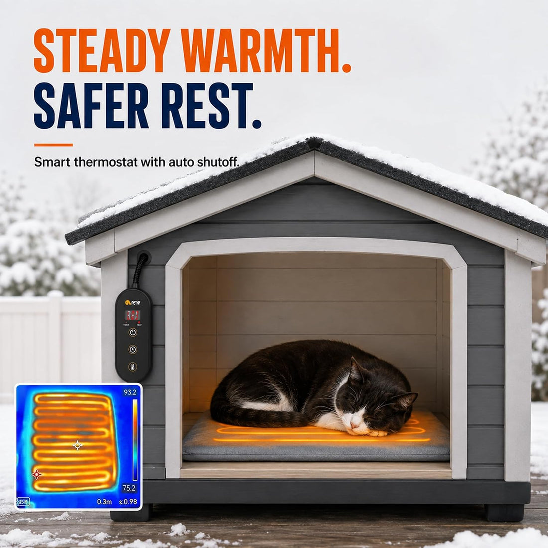 PETNF Outdoor Heated Pet Pad with Adjustable Temperature Control Box