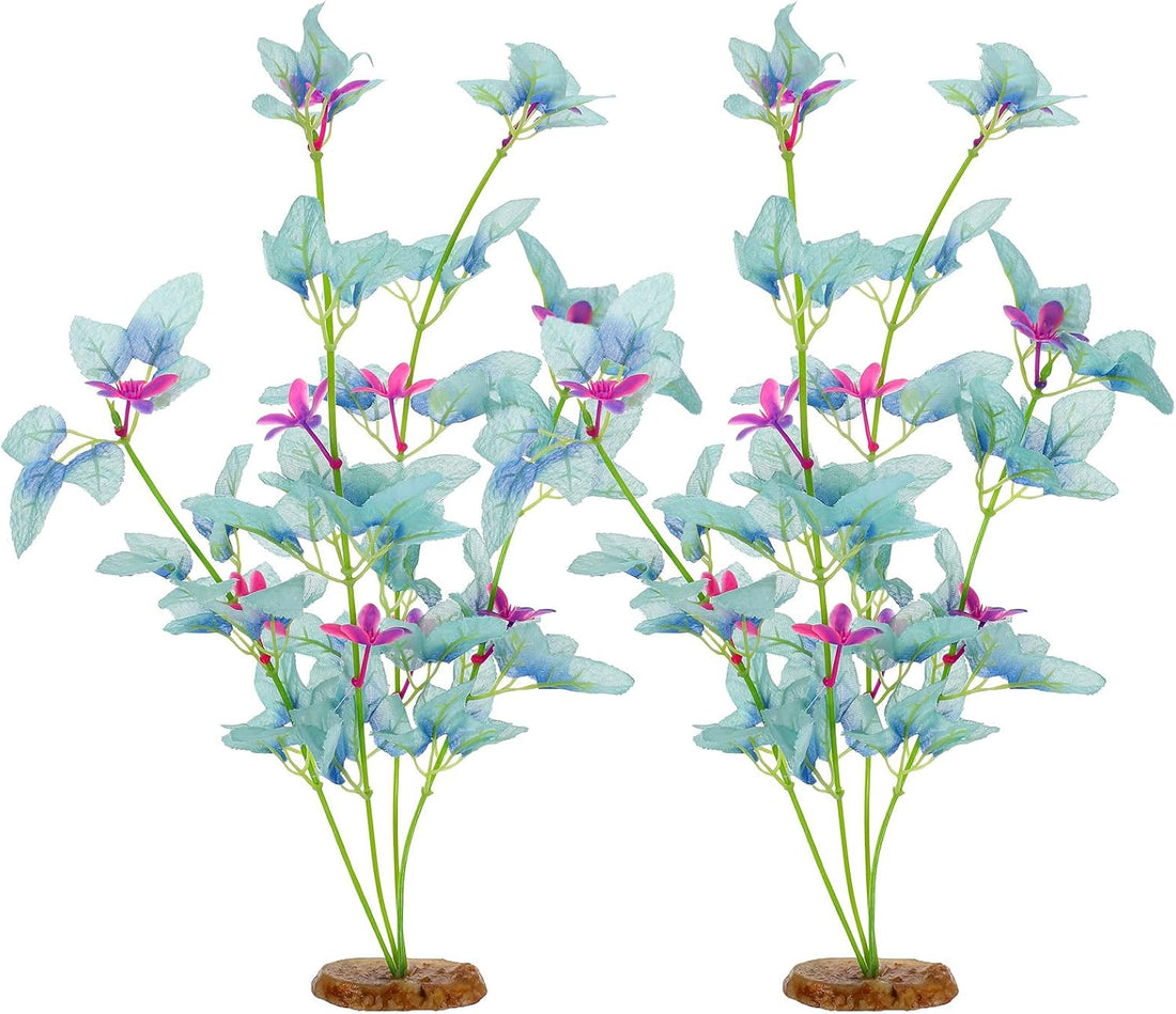 2Pcs Silk Aquarium Plants 13" Cyan Silk Plants for Fish Tank Goldfish