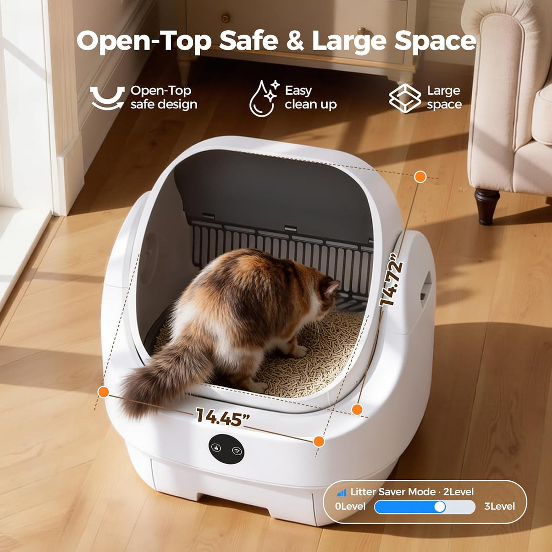Open-Top Automatic Litter Box, Odor Control, Ready to Use
