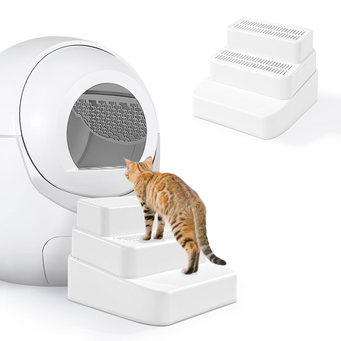 BALAPET Adjustable 3 Steps Litter Box Ramp with Filter Function