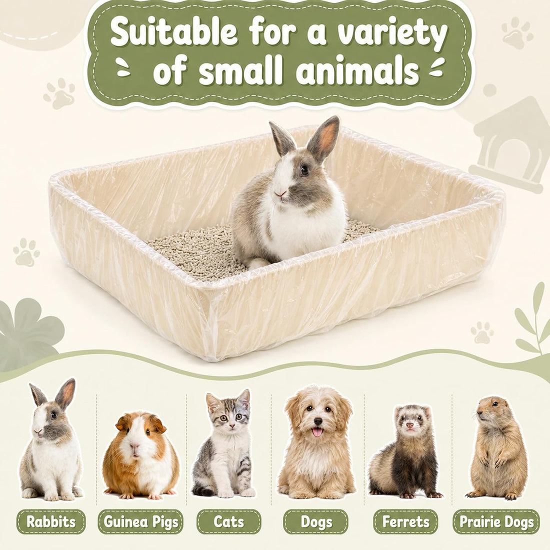120 Pcs Disposable Plastic Cage Liners 27x19 in Clear Bunny Litter