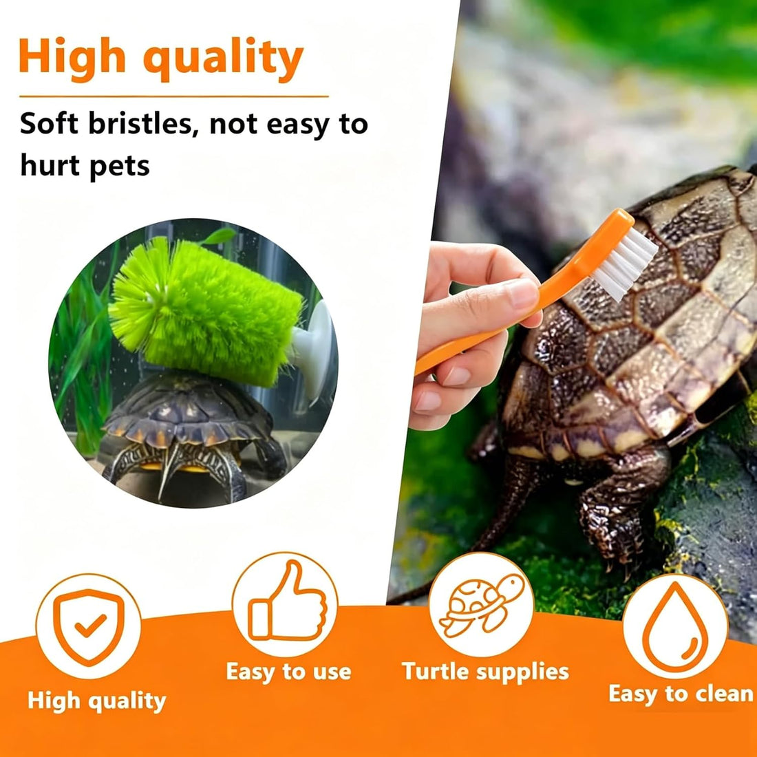 3 Pcs Turtle Tank Accessories, Tortoise Brush with Suction Cup