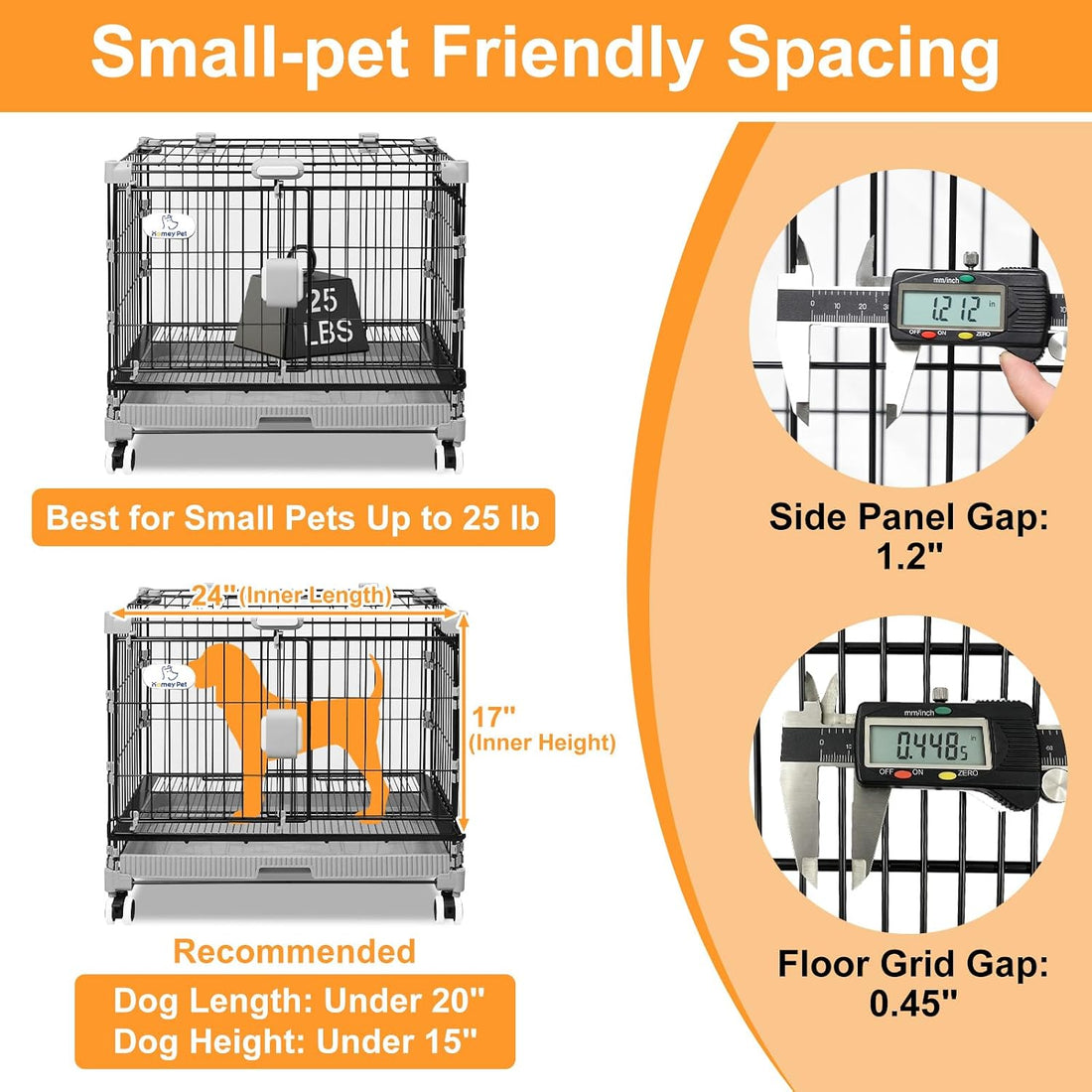 Homey Pet 24 Inch Stackable Small Dog Crate for Puppy with Wheels