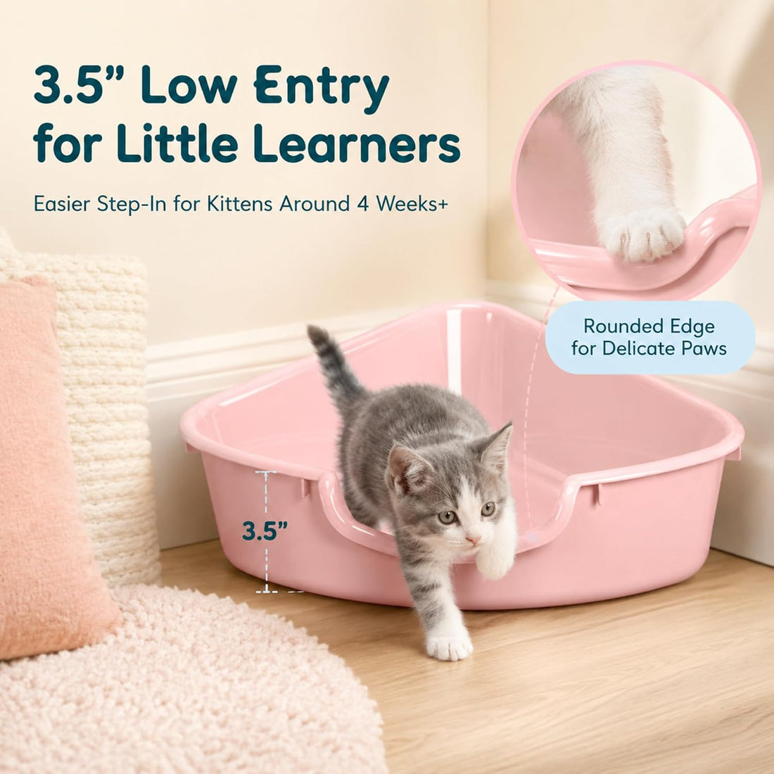 Corner Litter Box, Low Entry Kitten Litter Box for Small Cats