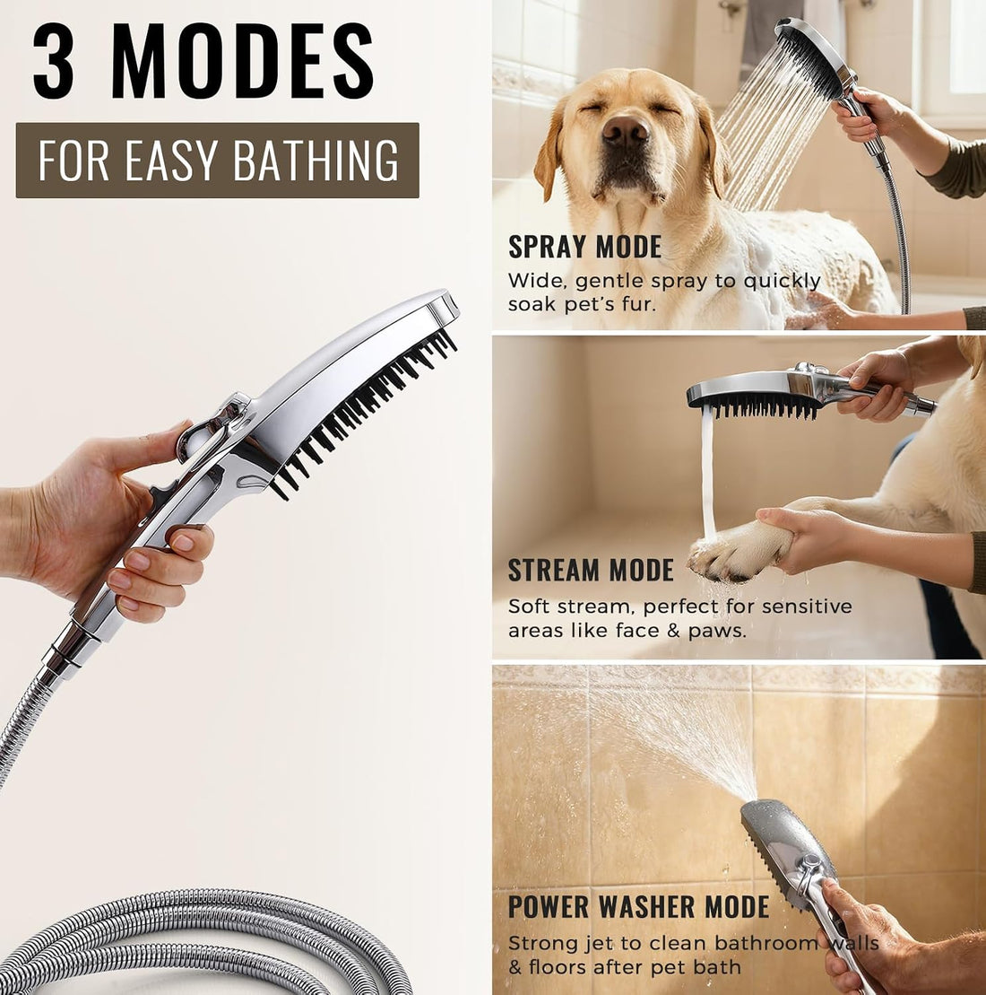 G-Promise 3 Mode Dog Shower Attachment with Pause Mode