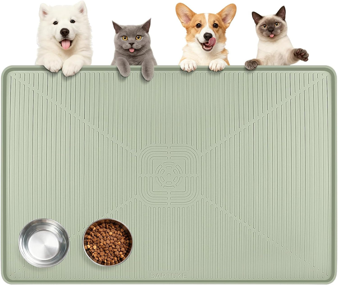 Lorvain 45" x 30" Cat Food Mat,Silicone Pet Feeding Mat with Raised