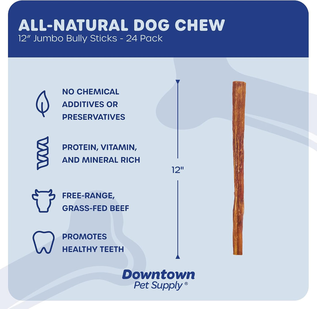 Downtown Pet Supply Jumbo Bully Sticks for Dogs - Natural Beef Chews