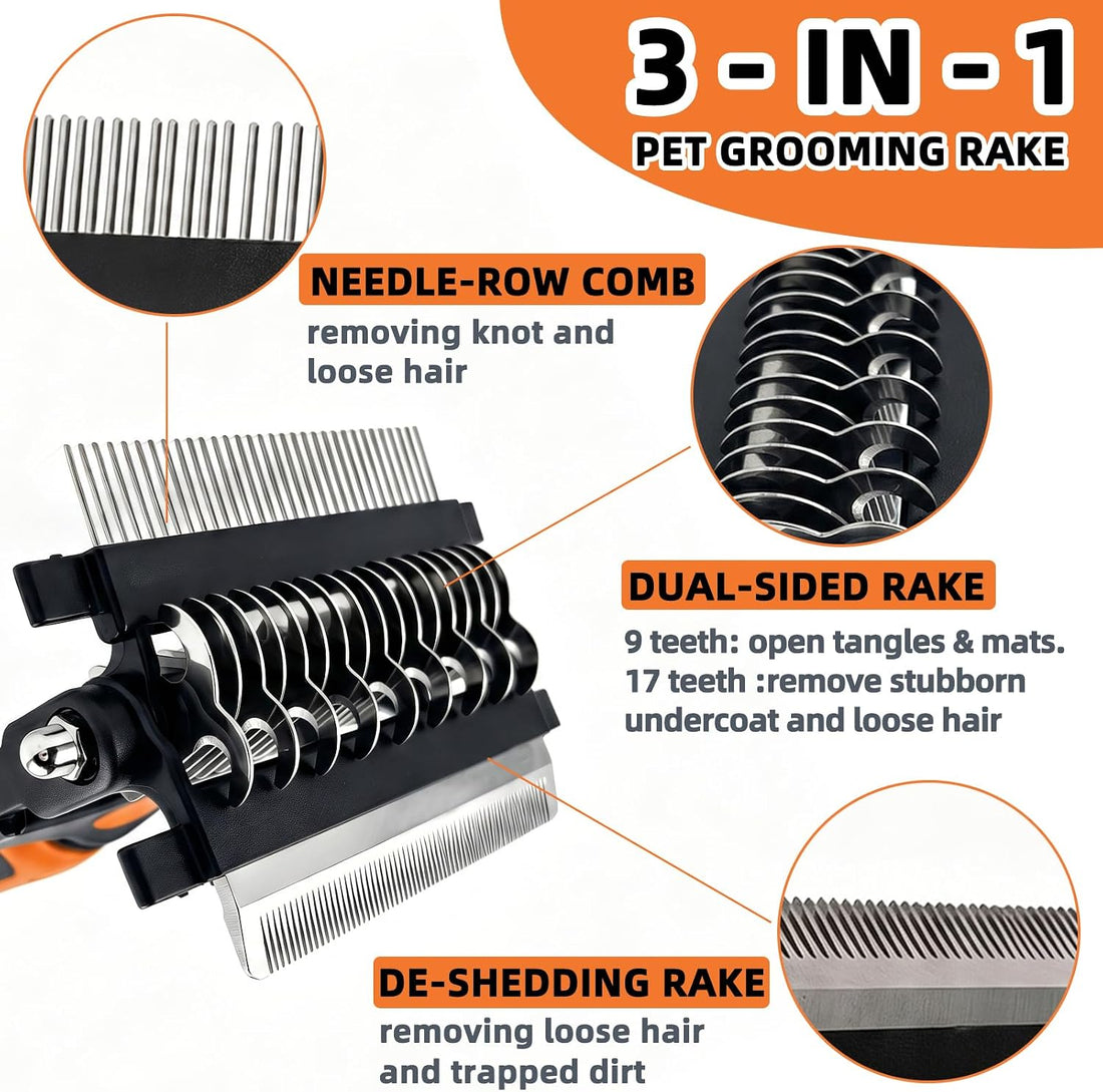 3-in-1 Pet Grooming Rake Deshedding Dog Brush for Shedding Hair