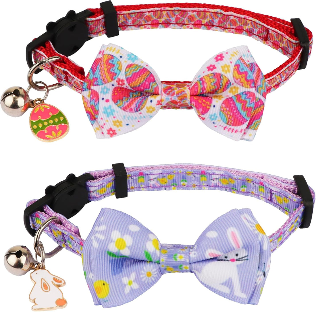 ADOGGYGO Halloween Cat Collar with Bow Bell, Skull Cat Bow Tie Collar