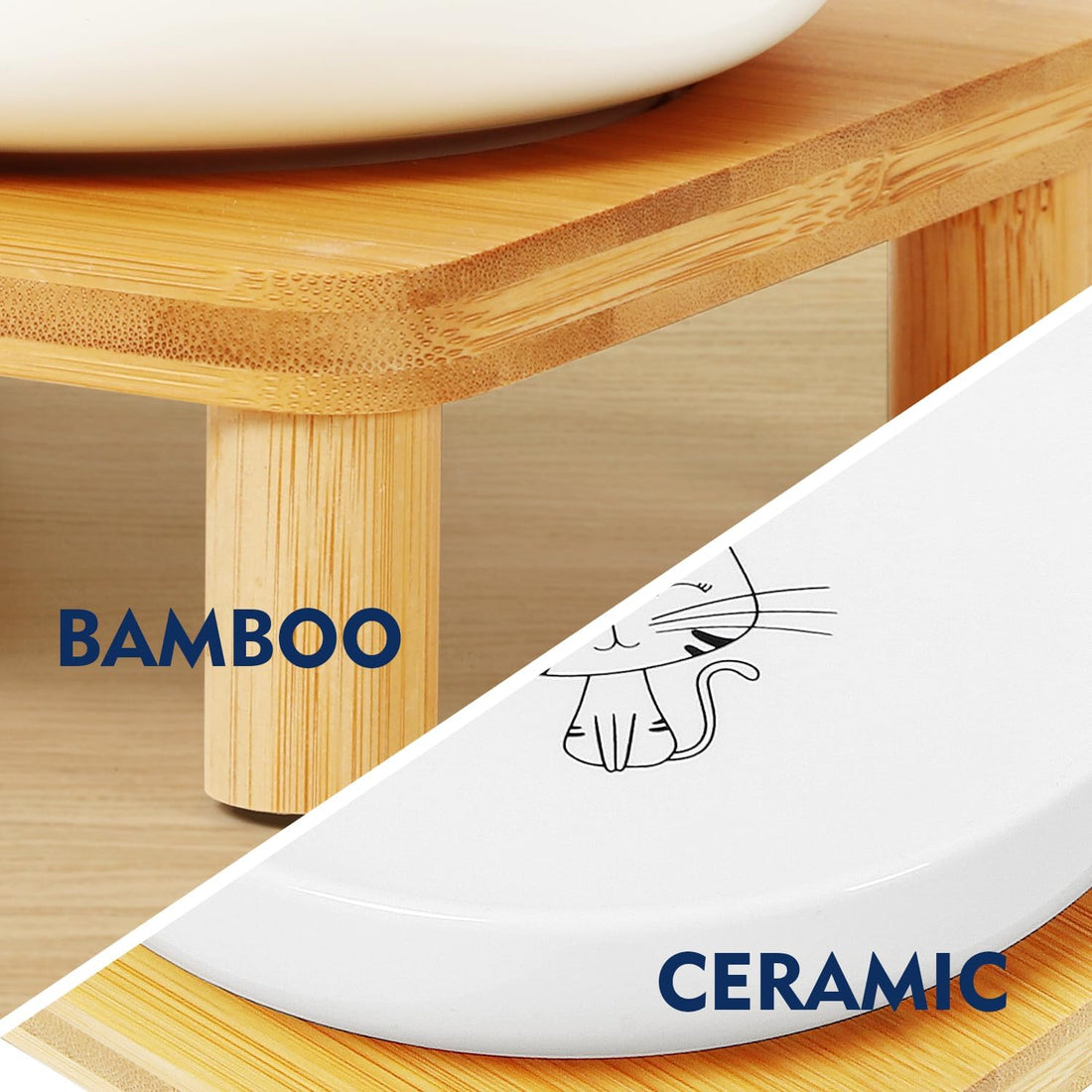 DoogCat Raised Cat Bowl, Elevated Cat Bowls with Bamboo Stand