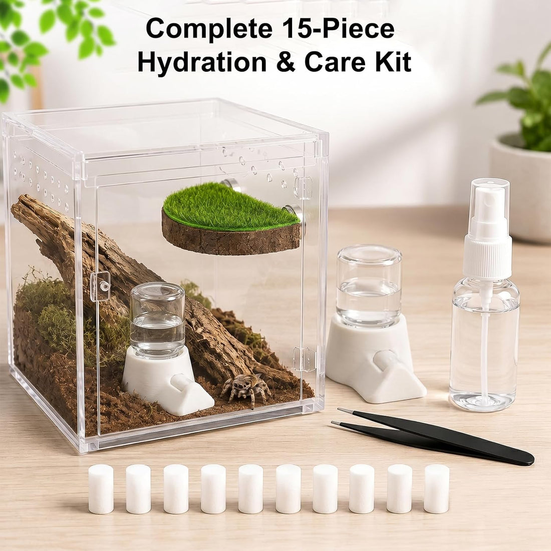 15 Pcs Jumping Spider Water Dispenser Set,Drown-Free Capillary