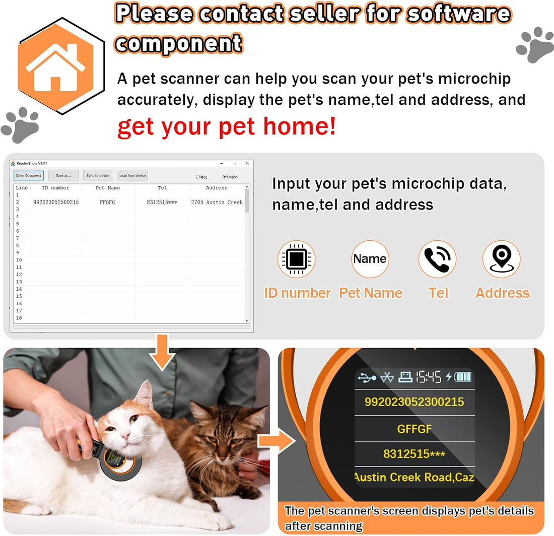 Symcode Pet Microchip Scanner RFID EMID Micro Chip Reader with 1.44IN