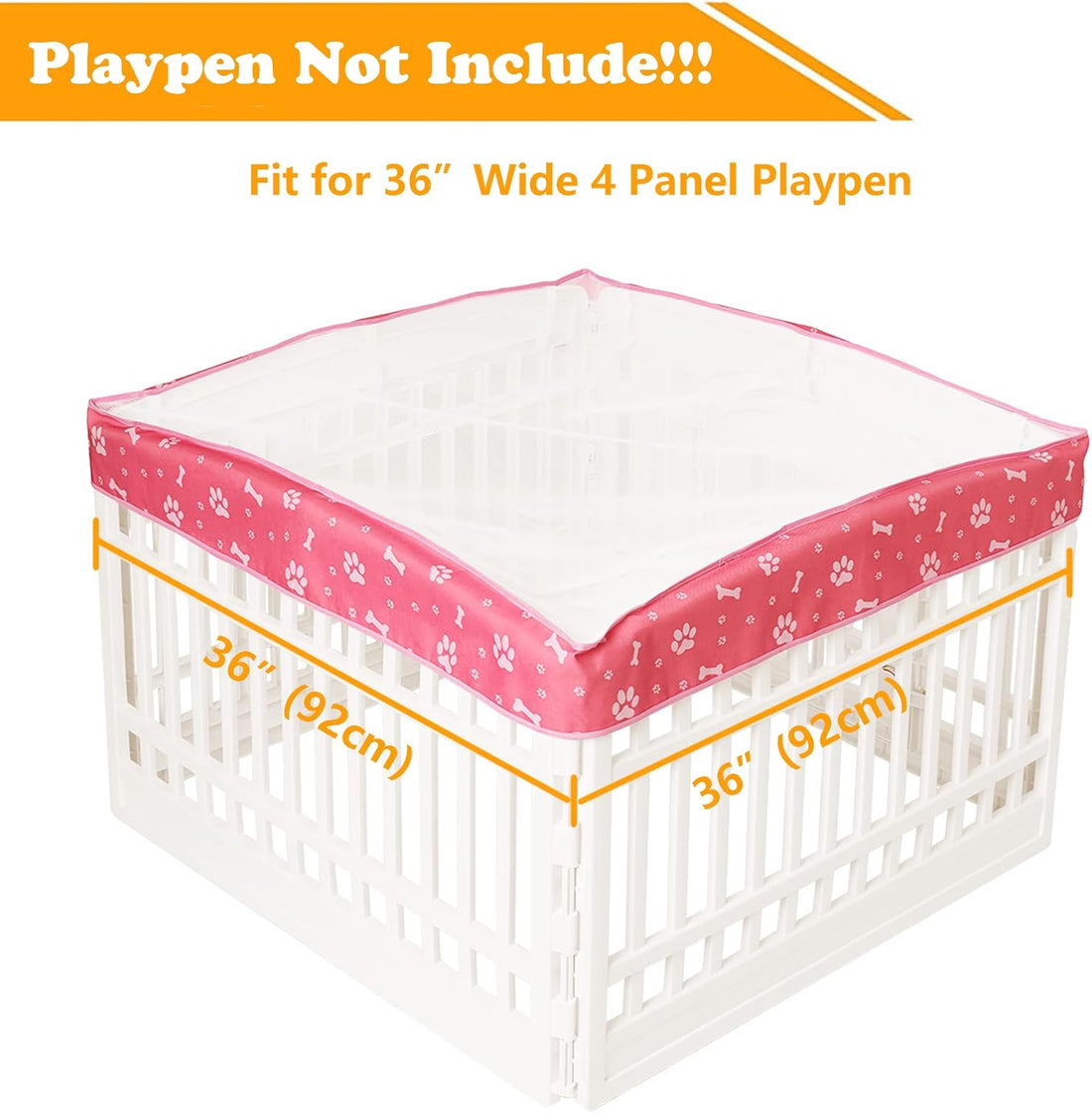 Dog Playpen Mesh Top Cover for 36" Inch Pet Playpen with 4 Panels