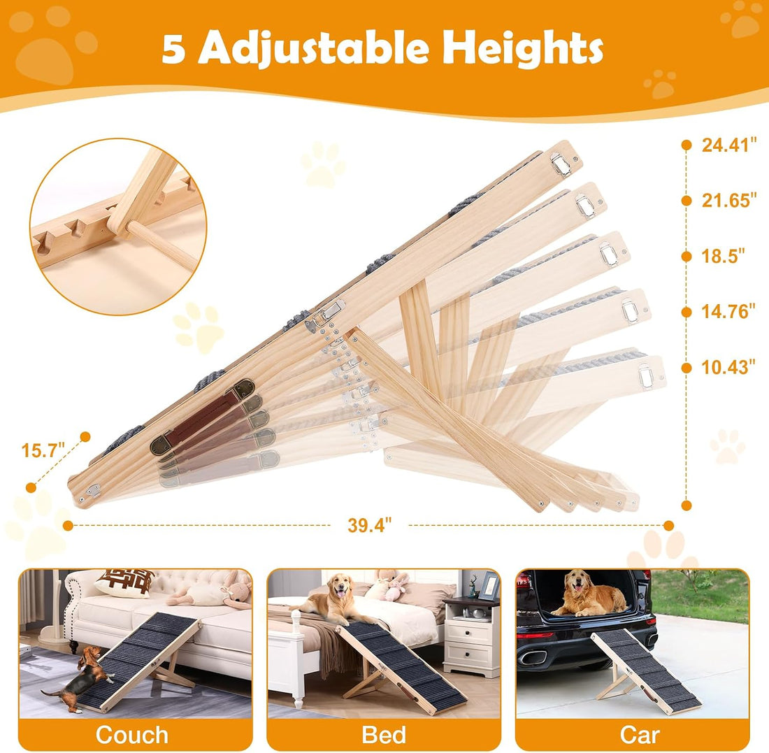 43" Foldable Dog Ramp 6-Level Adjustable Non-Slip for Bed Couch Car