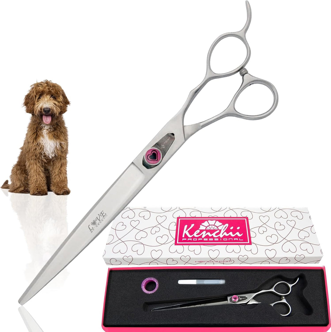 Kenchii Love Dog Grooming Shears, 6.5in Ball Tip Curved