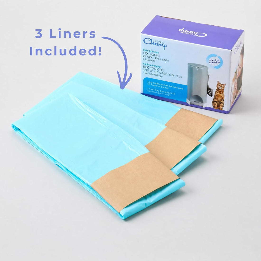 Litter Champ Refill Bags 3 Pack, Continuous Cat Litter Disposal System